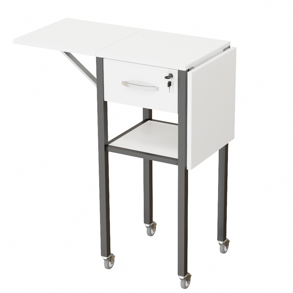Verkaufstisch, Falttisch rollbar, Vorlagetisch, klappbarer Tisch Weiß eine Seite ausgeklappt